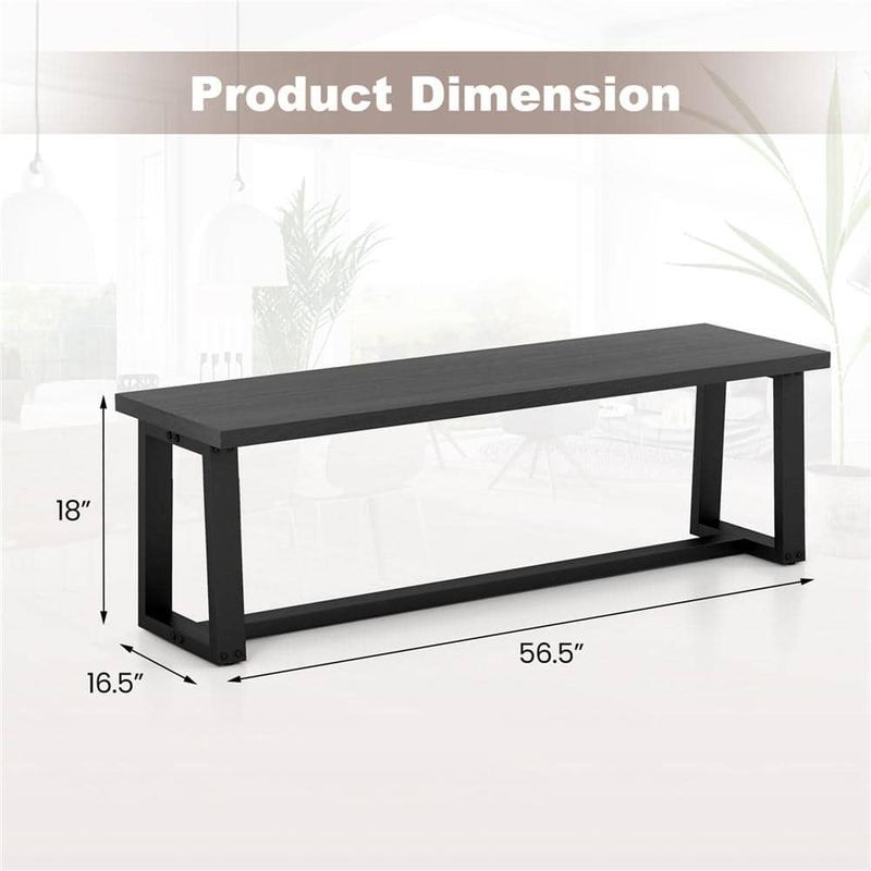 Costway - Black Wood Bench Chair (Set of 2)