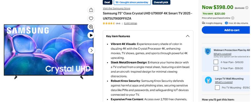 Samsung 75" Class Crystal UHD U7900F 4K Smart TV
