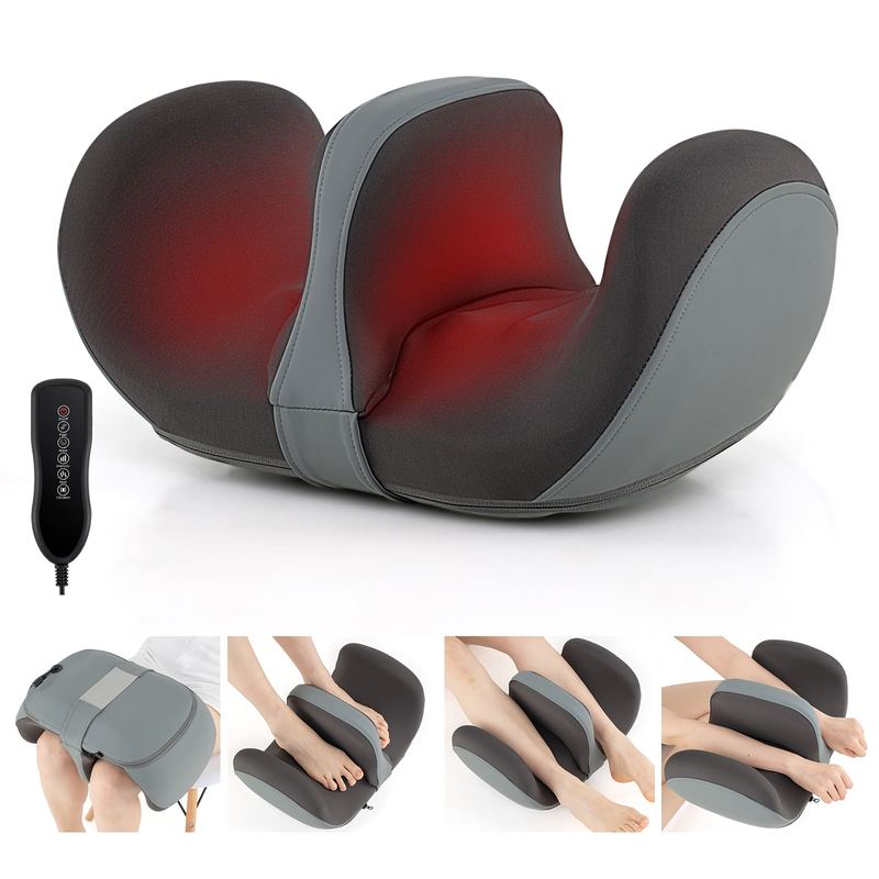 Gymax - Foot & Calf Massager Electric Deep Kneading Waist Massager w/ Vibration & Heat - Gray