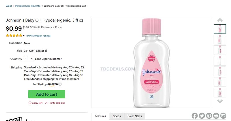JOHNSON'S BABY OIL 3OZ — $0.99