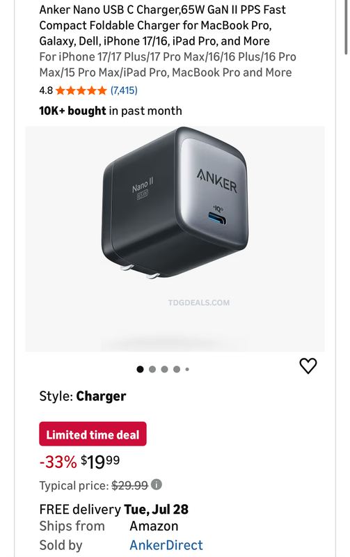 ANKER NANO II 65W USB-C CHARGER — $19.99