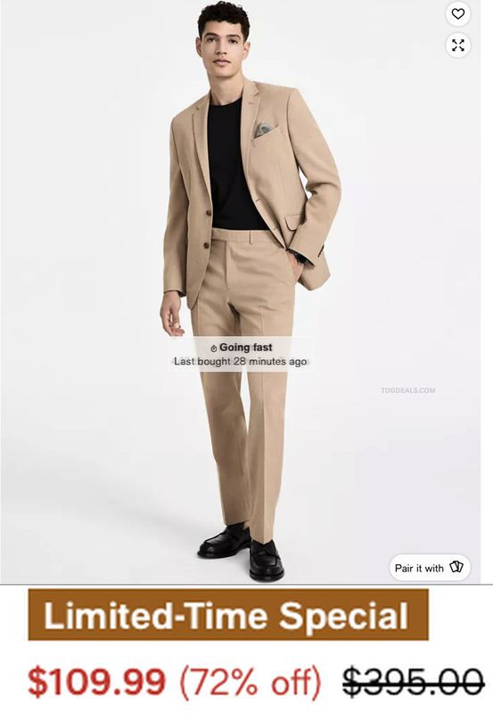 $395 KENNETH COLE REACTION SLIM-FIT 2-PIECE SUIT NOW $109.99