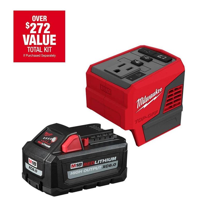 Milwaukee - M18 18-Volt 175-Watt Lithium-Ion Powered Compact Inverter with 6.0 Ah Battery