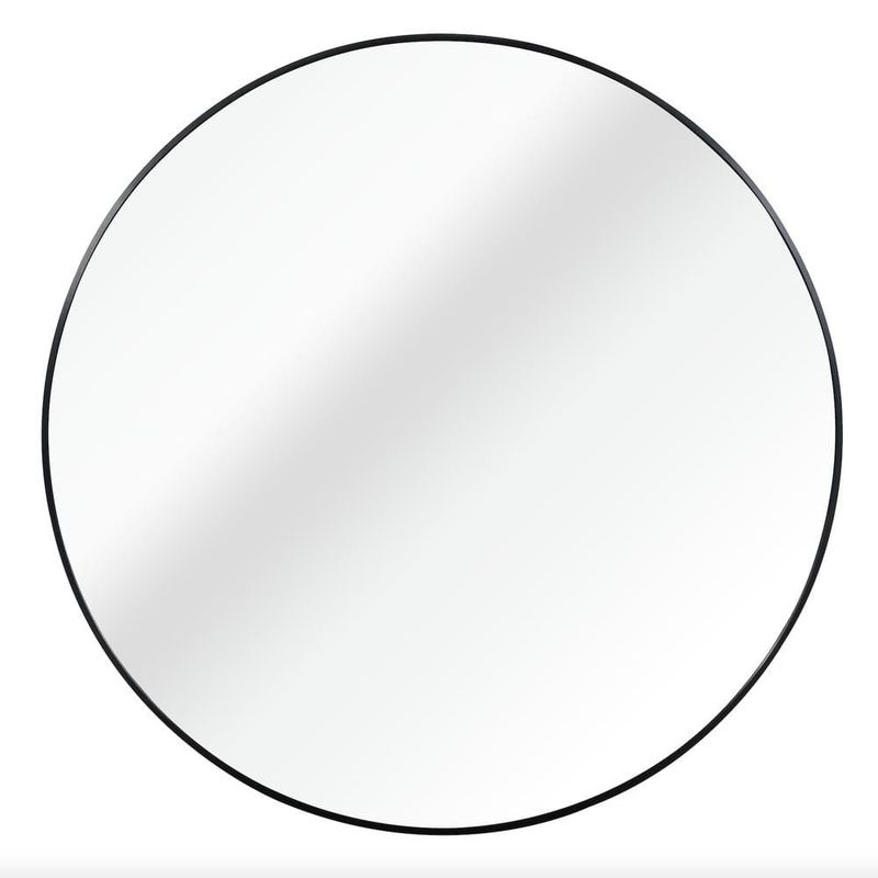 Qualler - 42 in. W x 42 in. H Round Metal Frame Wall Bathroom Vanity Mirror in Black