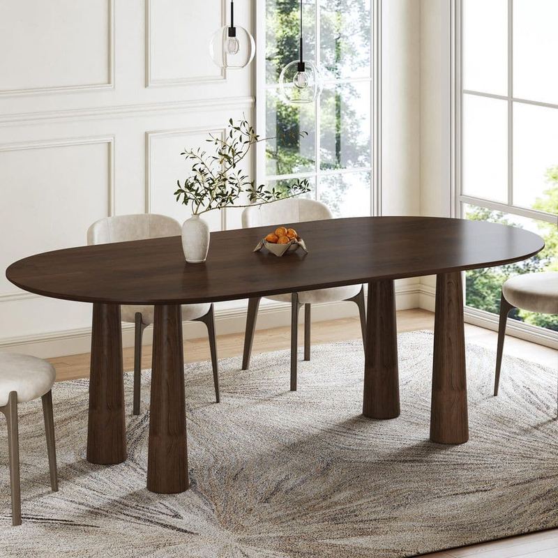 Lirago - Oval Walnut Solid Wood 79 in. Kitchen Tables 4-Legs Dining Table Seats 8