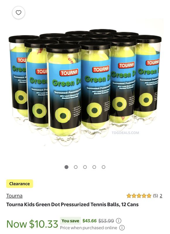 Tourna Kids Green Dot Pressurized Tennis Balls (12 Cans) on clearance for just $10.33 at Walmart.