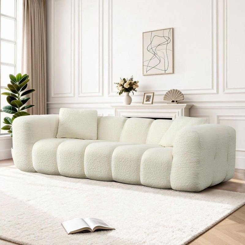 Spruce & Spring - Dane 83.86 in. Square Arm 1-Piece Fabric Boneless Compressed Sofa in Beige with Zero Assembly and Deep Seating