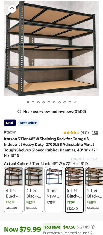KTAXON 5-TIER HEAVY-DUTY SHELVING RACK - $79.99