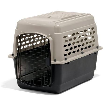 Petmate Vari Medium Plastic Portable Dog Kennel Airline Friendly Pet Carrier, 32" for Pets 30-50 lb, Taupe/Black