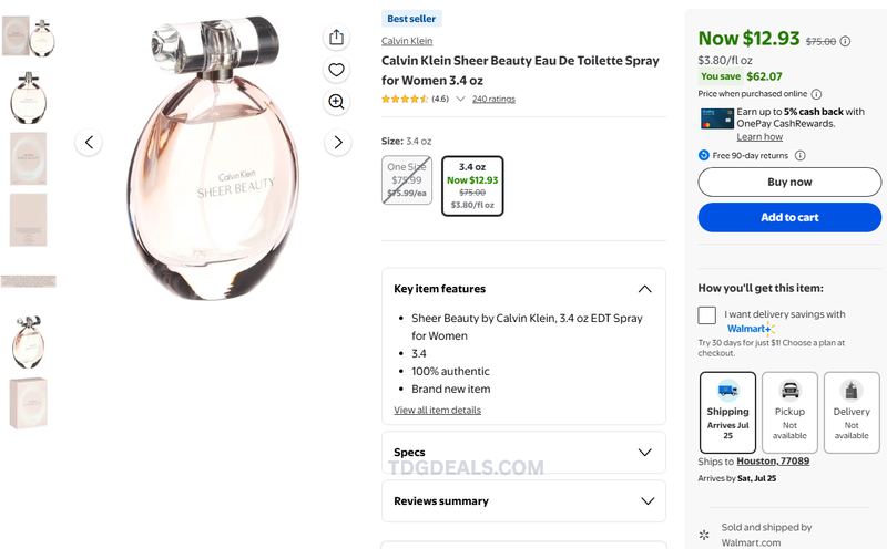 CALVIN KLEIN SHEER BEAUTY 3.4 OZ — $12.93